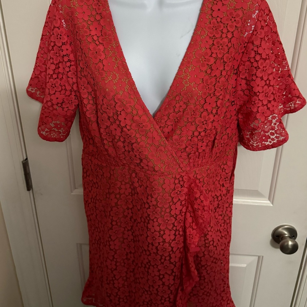 Michael Kors Junior Lace Wrap Front Mini Dress Geranium Rose Pink Large NWT $195